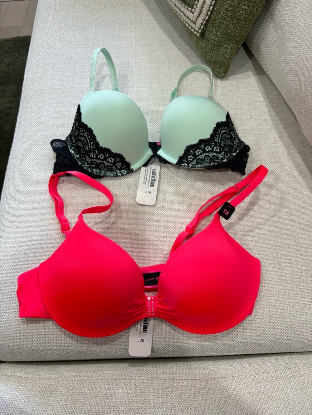 La SENZA Mint and Hot Pink Lace-Accent Push-Up Bra Duo - BRAND NEW